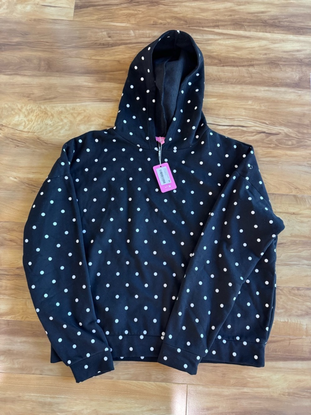 NWT EDIKTED VIRAL Black Polka Dot Hoodie Sweatshirt